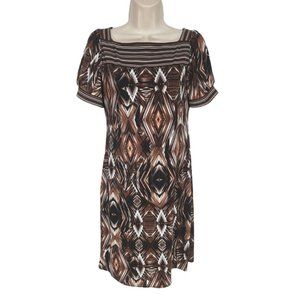 Maggy Bautique Brown Combo Sheath Mini Dress Women Size 4 Crew Neck Cap SLV 53P
